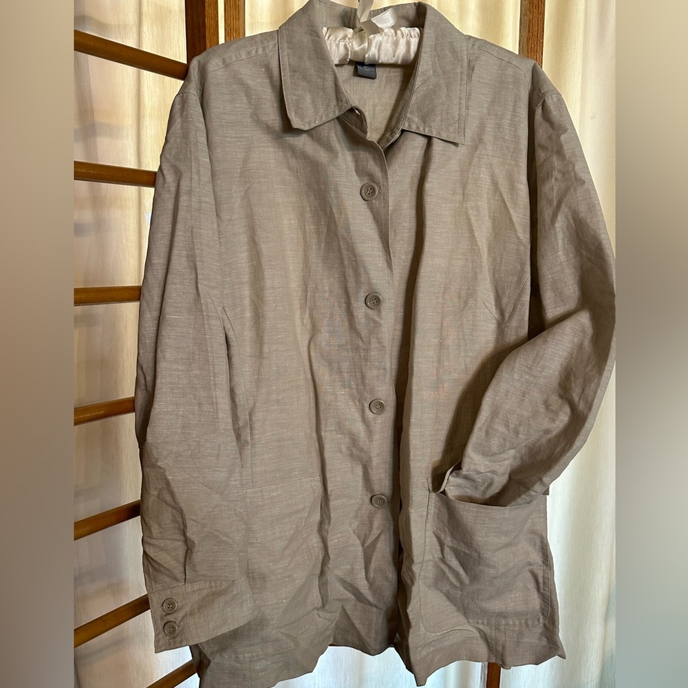 Jessica Holbrook Tan Shacket Shirt Jacket Linen Long Sleeve 2X